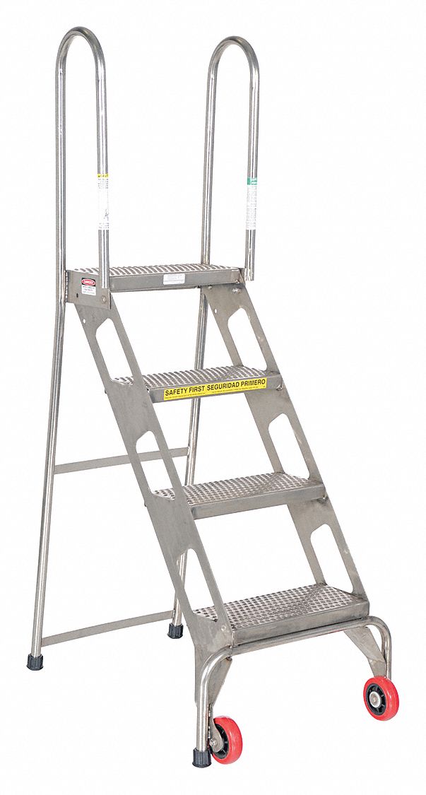 ROLLING AND CANTILEVER LADDER, STAINLESS STEEL, FOLDING, 4 STEP