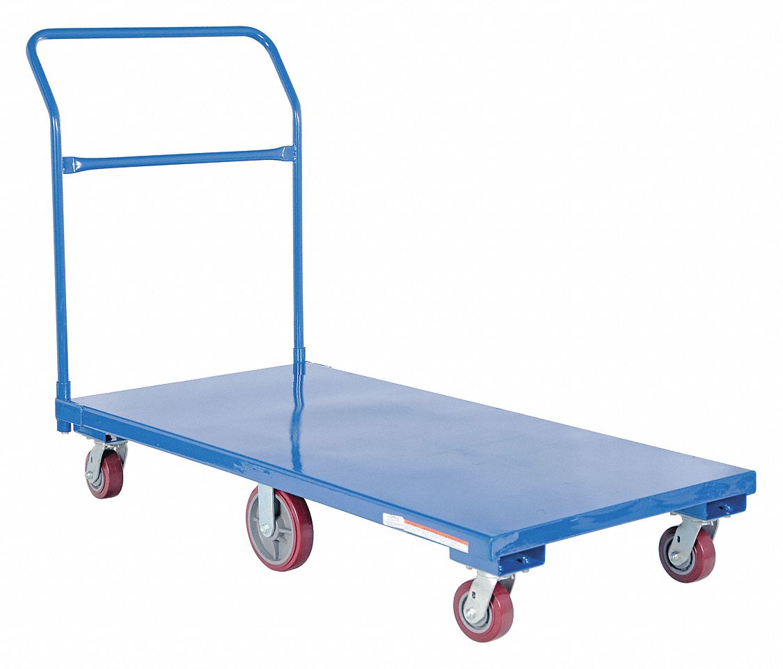 FLAT BED CART, BLUE, 30 IN W X 42½ IN H X 67 31/32 IN L, POWDER COATED STEEL, 2,000 LB LOAD CAPACITY