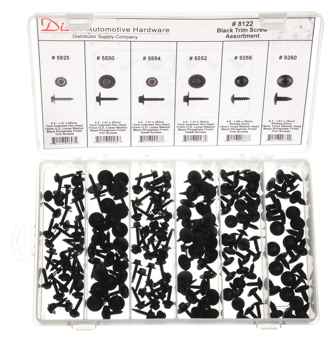 External Hex/Phillips, Metric, Black Trim Screw Assortment 12T293