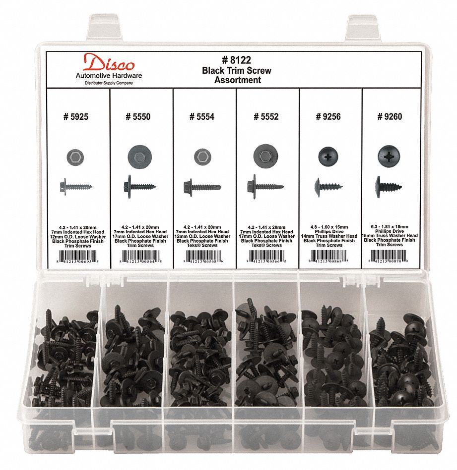 12T293 - Black Trim Screw Assortment 210 Pc