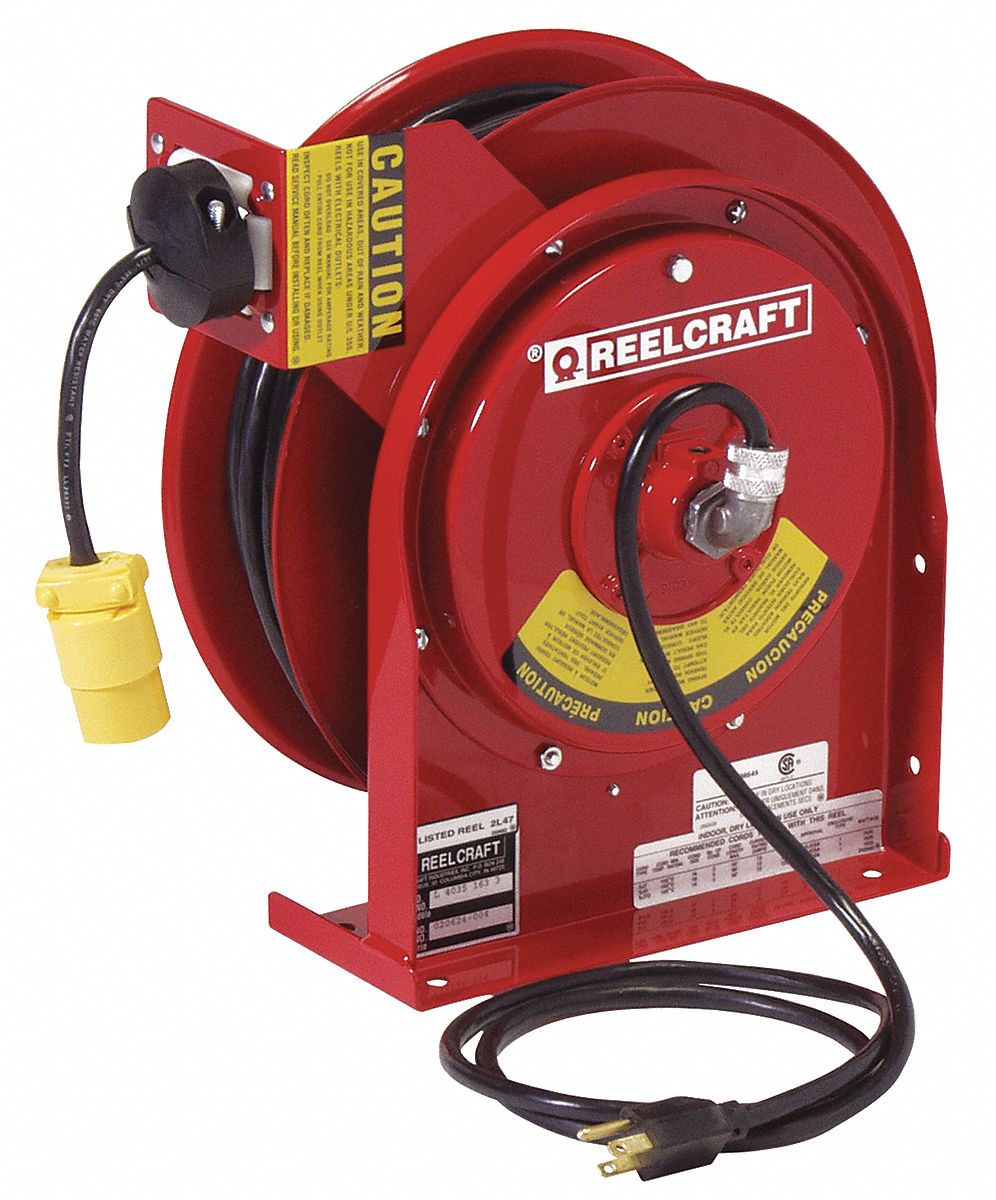 REELCRAFT Extension Cord Reel: Grounding Plug, NEMA 5-15P, Single  Connector, NEMA 5-15R, Red, Black