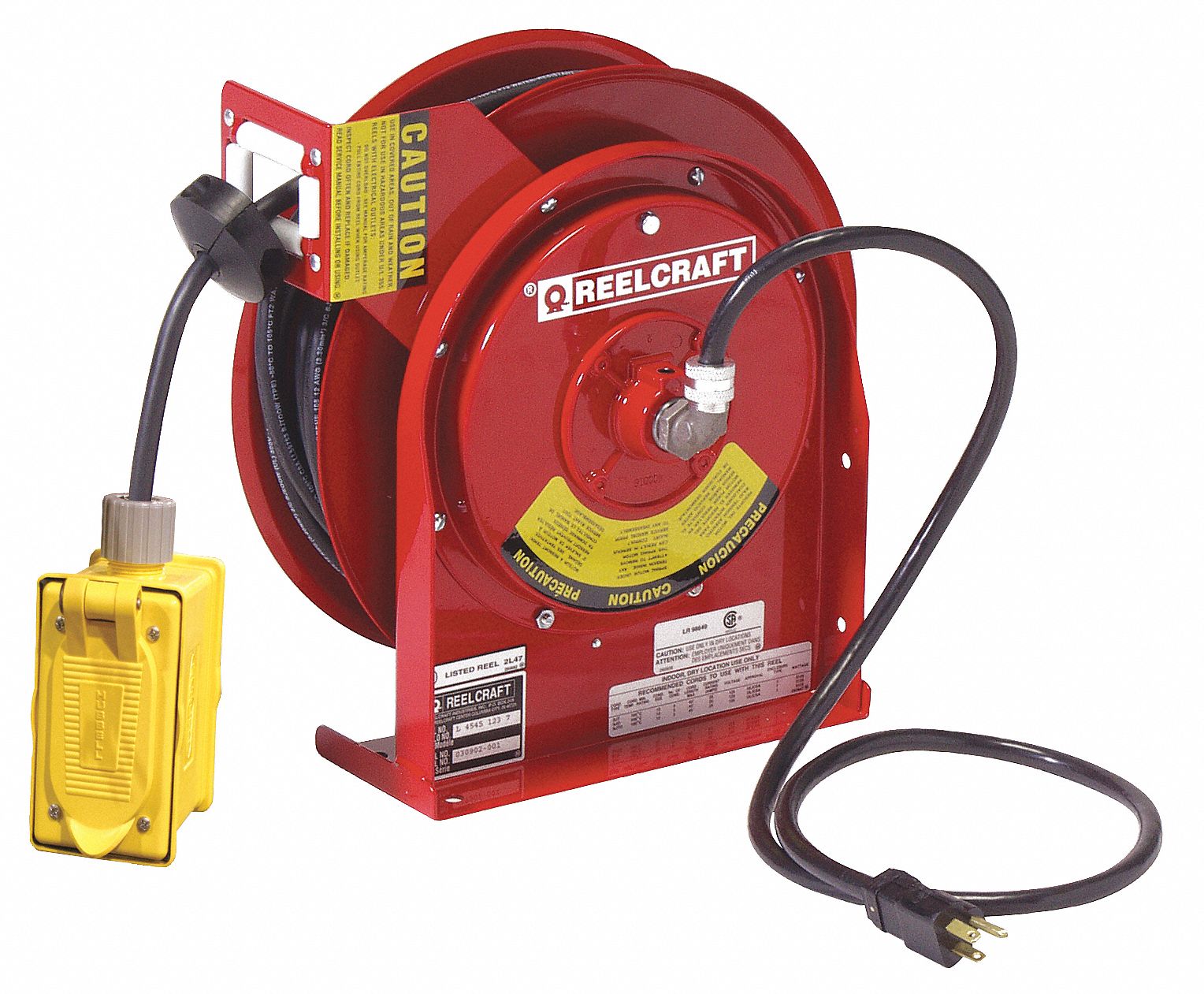 REELCRAFT Extension Cord Reel: Grounding Plug, NEMA 5-15P, Duplex GFCI Box  Receptacle, NEMA 5-15R