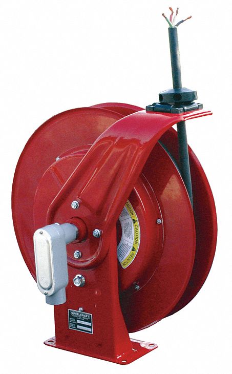 REELCRAFT EXTENSION CORD REEL, 50 FT, JUNCTION BOX, FLYING LEAD, RED/BLACK  - Self-Retracting Cord Reels - RLCL7050-104X