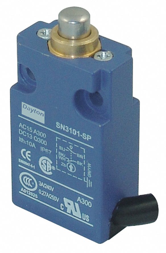 DAYTON General Purpose Limit Switch: SPDT, 10A @ 300V, 10A @ 300V,  Vertical, Top, Surface, 67