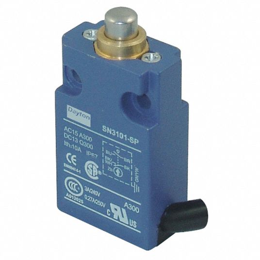 DAYTON General Purpose Limit Switch: SPDT, 10A @ 300V, 10A @ 300V,  Vertical, Top, Surface, 67