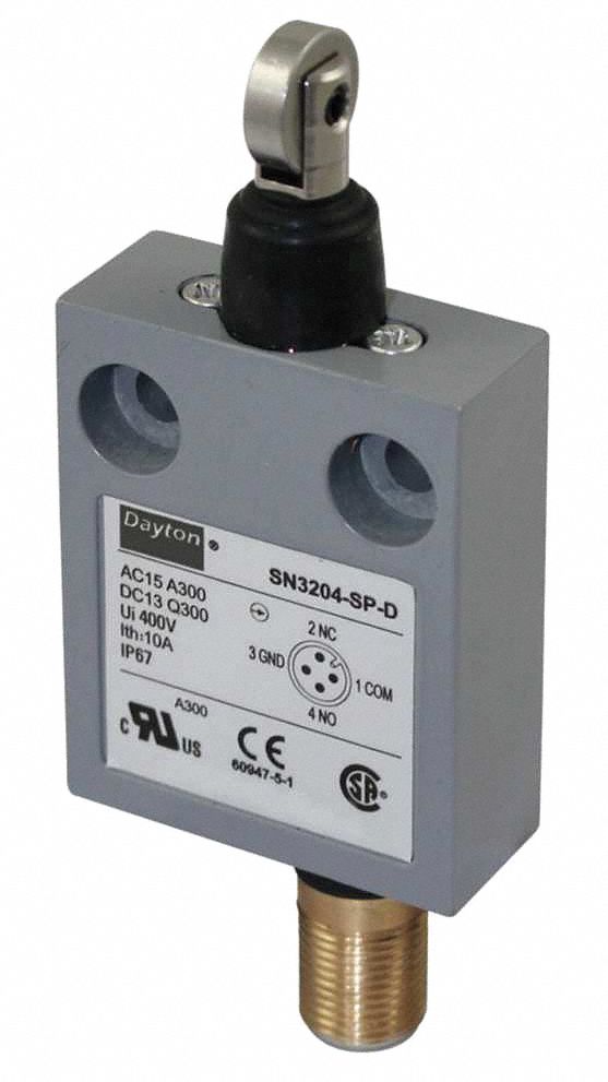 DAYTON General Purpose Limit Switch: SPDT, 10A @ 300V, 10A @ 300V,  Vertical, Top, Surface, 67