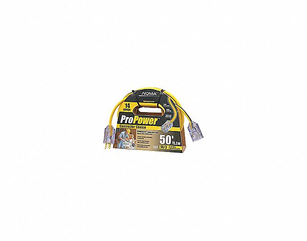 EXTENSION CORD, 20 FEET, 15 AMPS, 125 VOLTS, SJTW, YELLOW/BLACK