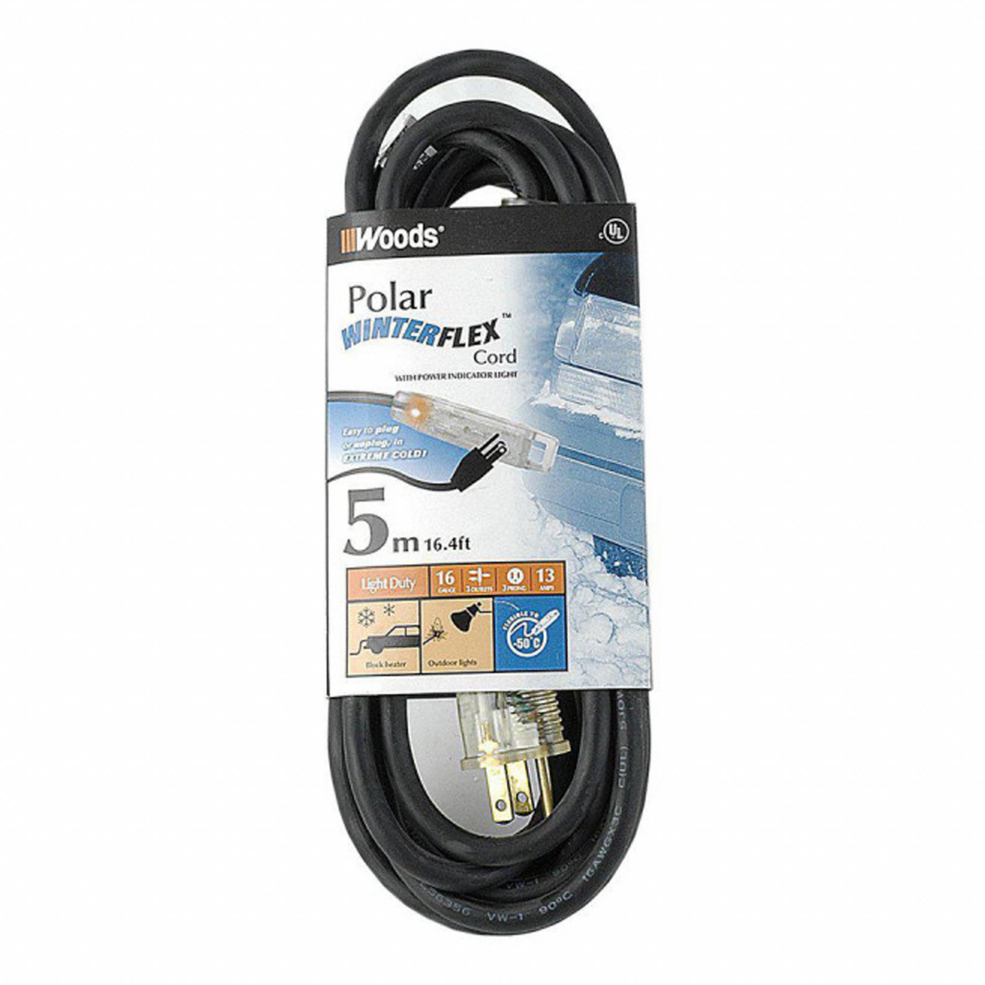 EXTENSION CORD, 15 FEET, 13 AMPS, 125 VOLTS, 3 OUTLETS, PVC, BLACK