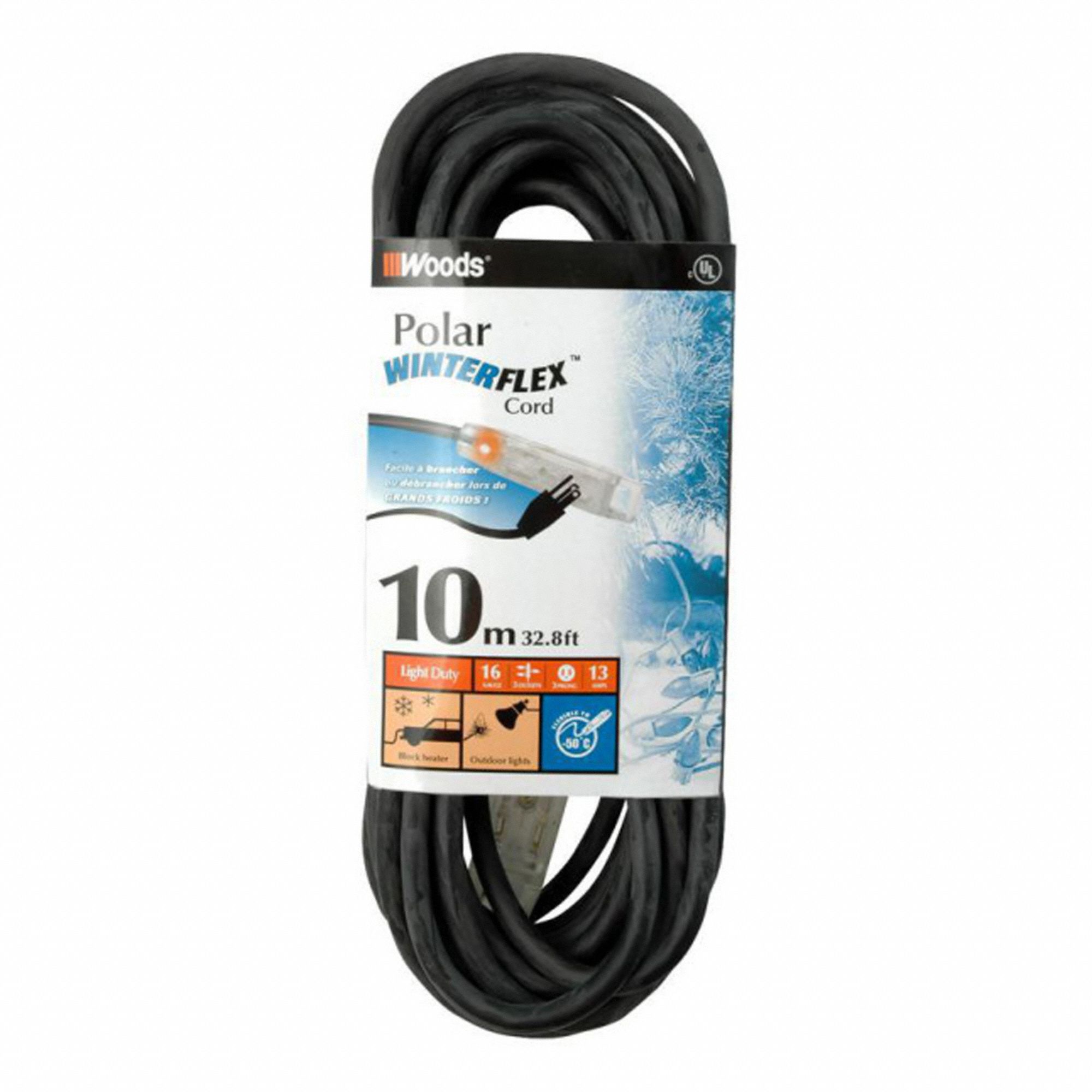 EXTENSION CORD, 30 FEET, 13 AMPS, 125 VOLTS, 3 OUTLETS, PVC, BLACK