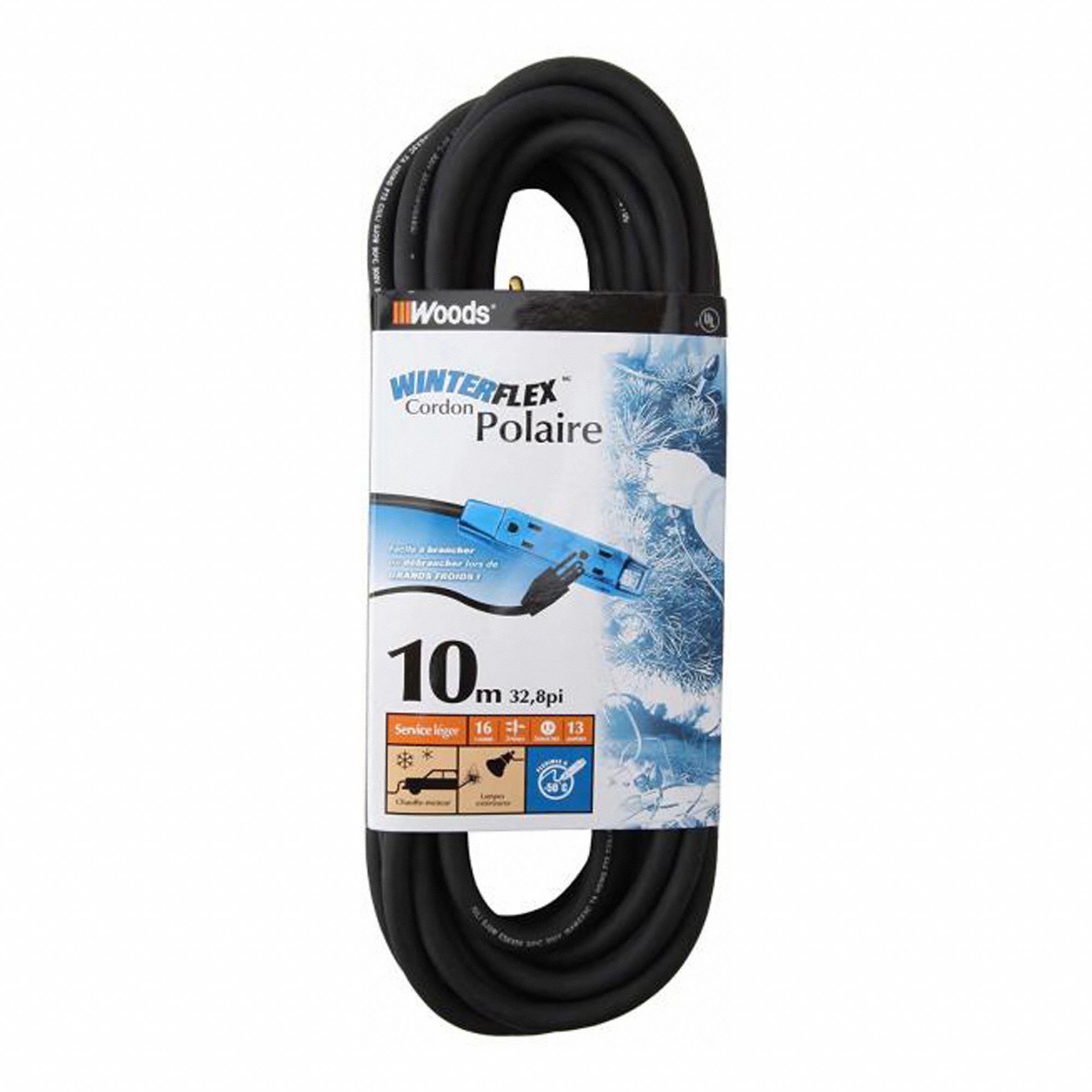 EXTENSION CORD, 30 FEET, 13 AMPS, 125 VOLTS, 3 OUTLETS, PVC, BLACK