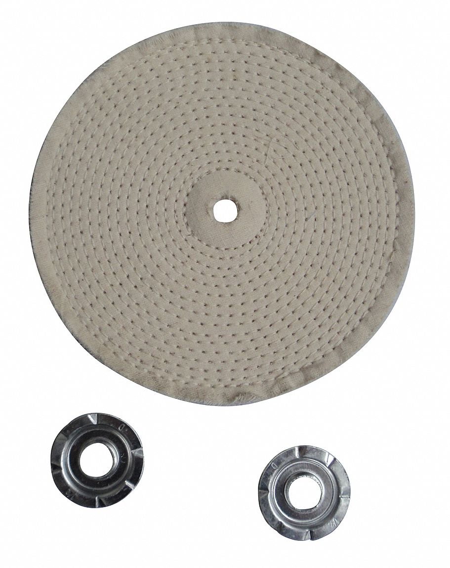 Buffing Wheel: Cotton, Spiral Sewn, 10 in Dia, 3/8 in Thick