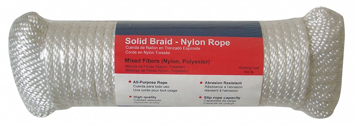 GENERAL PURPOSE UTILITY ROPE, BRAID, 5/16 IN DIA, 160 LB WORKING LOAD LIMIT, WHITE