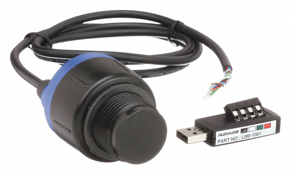 Noncontact Ultrasonic Level Sensor: 1 in NPT, 1 3/8 in Antenna Dia, 49.2 in Range, NPT