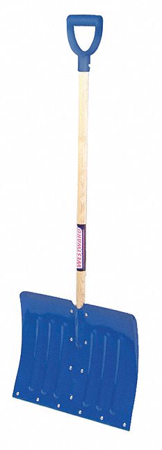 SNOW SHOVEL, ALUMINUM, 14 3/4 IN BLADE L, 18 IN BLADE W, 16 GAUGE, D HANDLE