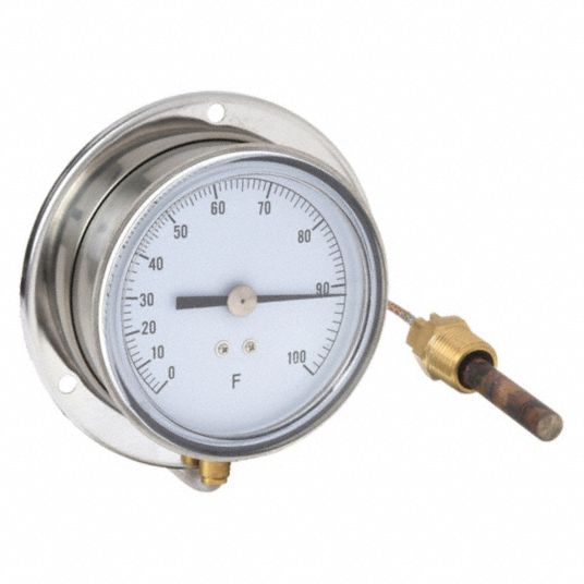 0° to 100°F, 3.5 in Dial Dia, Analog Panel Mount Thermometer - 12U634 ...