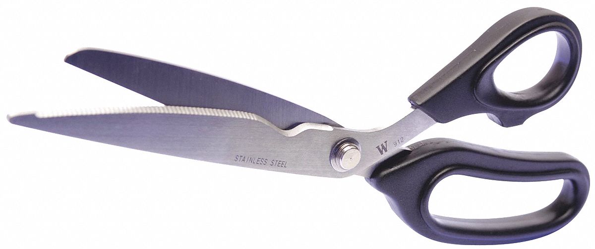 SHOP SHEARS, RIGHT-HAND, 10 IN OVERALL L, SERRATED, STAINLESS STEEL, POINTED, BLACK