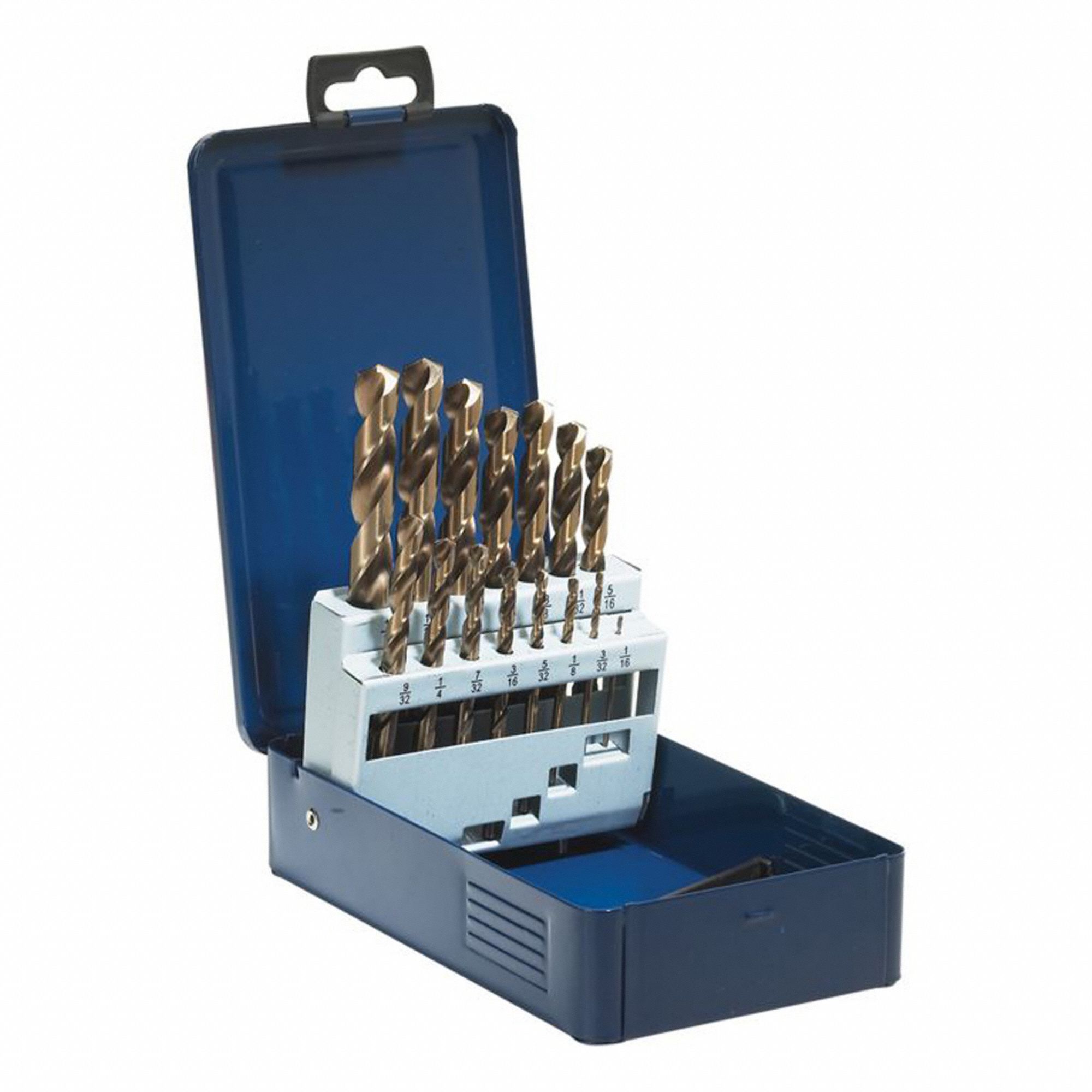 JOBBER LENGTH DRILL BIT SET, SST, 135 DEGREES, ROUND, 15-PIECE SET