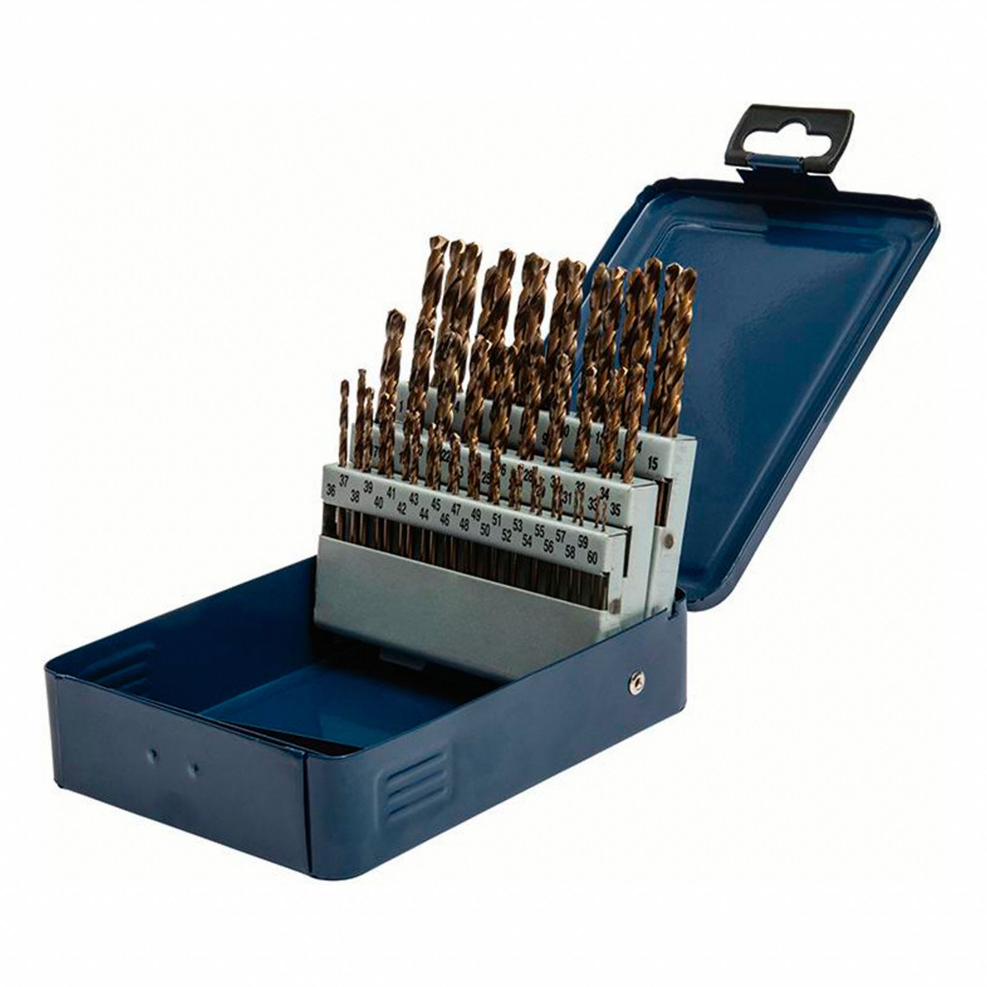 DRILL BIT SET, 135 DEGREES, 60 PIECES, SIZE #1 TO #60, HIGH SPEED STEEL, POLYETHYLENE