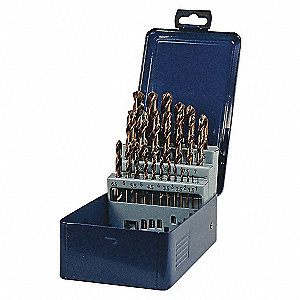 DRILL BIT SET, 135 DEGREES, 25 PIECES, 1 MM TO 13 MM BY 1/2 MM, HIGH SPEED STYLE, POLYETHYLENE