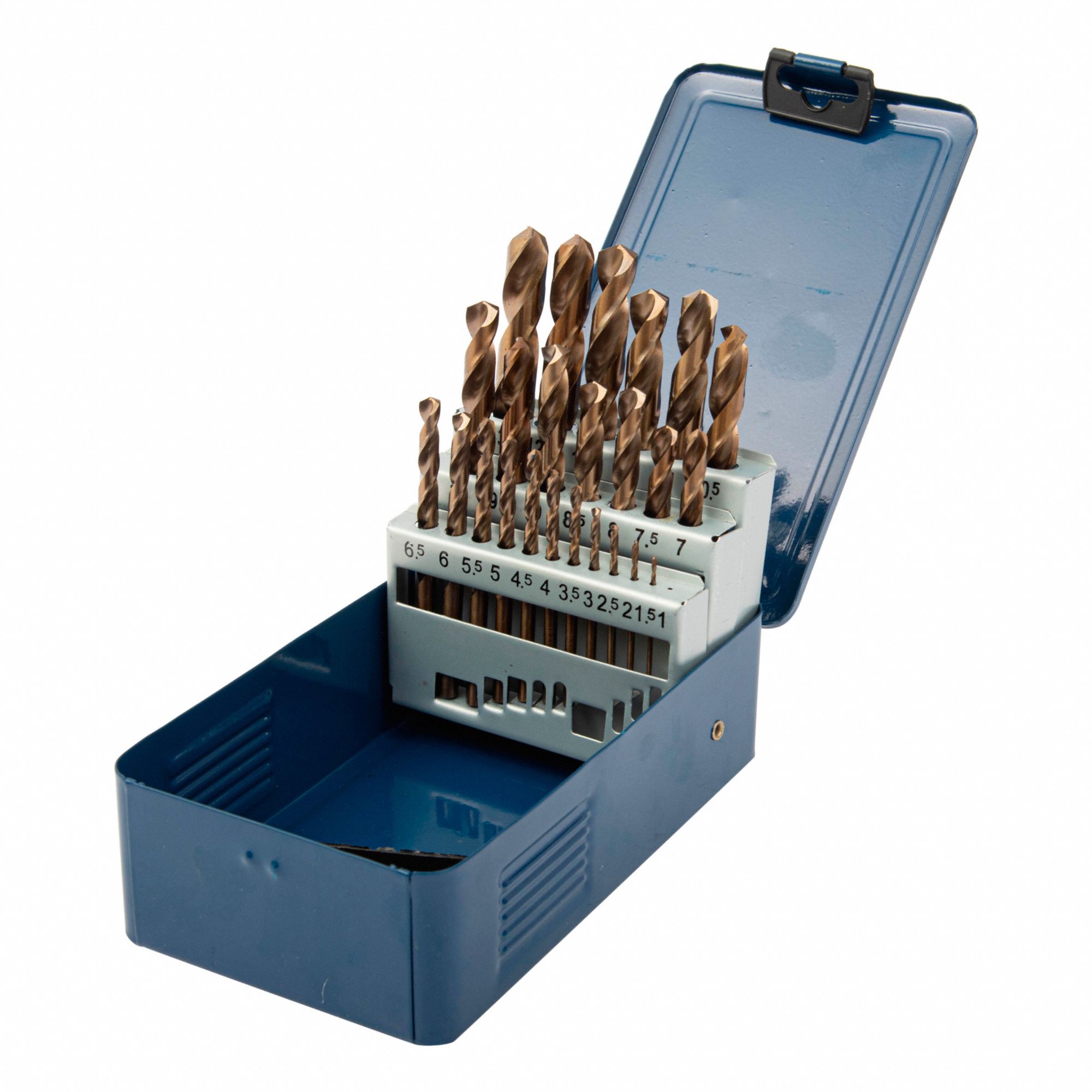 DRILL BIT SET, 135 DEGREES, 25 PIECES, 1 MM TO 13 MM BY 1/2 MM, HIGH SPEED STYLE, POLYETHYLENE