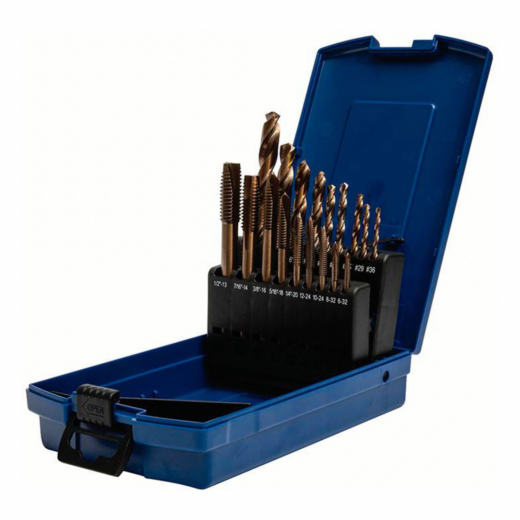 POWER TAP DRILL BIT SET, NATIONAL COARSE, FOR REVERSIBLE DRILLS, HIGH-SPEED STEEL, 18PC