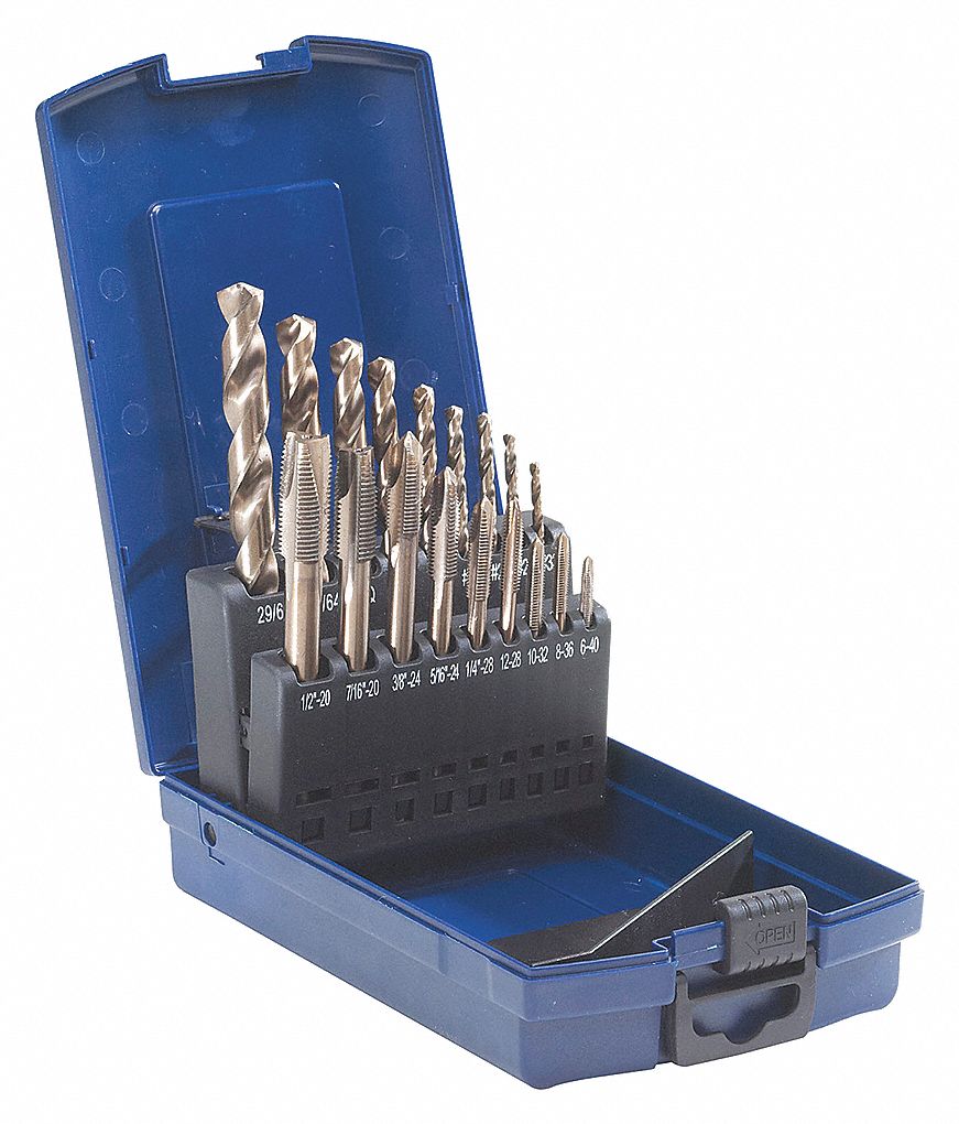 WALTER SURFACE TECHNOLOGIES POWER TAP DRILL BIT SET NATIONAL FINE FOR REVERSIBLE DRILLS HIGH SPEED STEEL 18PC Drill Bit Tap Sets WLT03B954 03B954 Grainger Canada