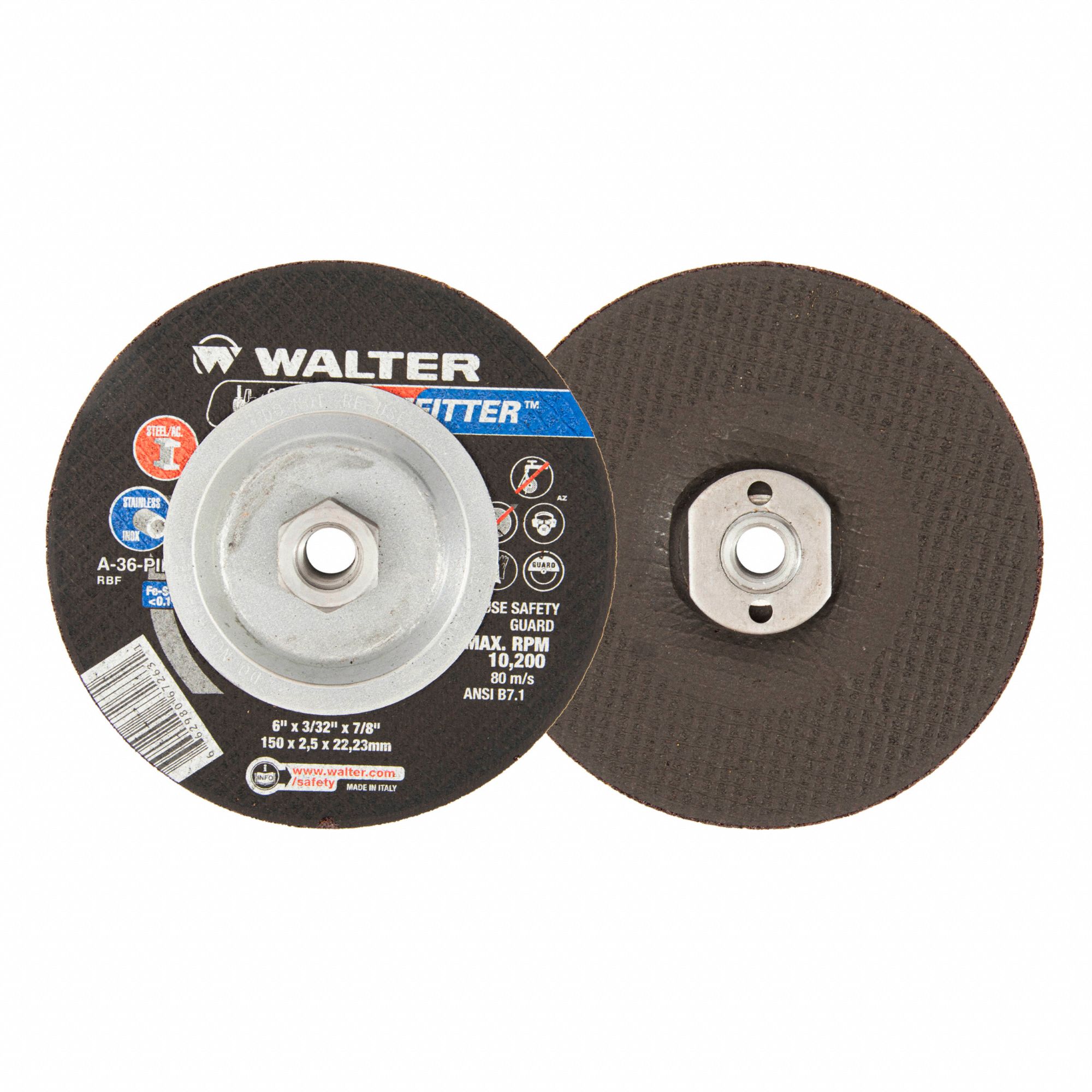 PIPEFITTER GRINDING WHEEL, TYPE 27, 36 GRIT, 10,200 RPM, 6 X 3/32 IN, 5/8 IN ARBOR