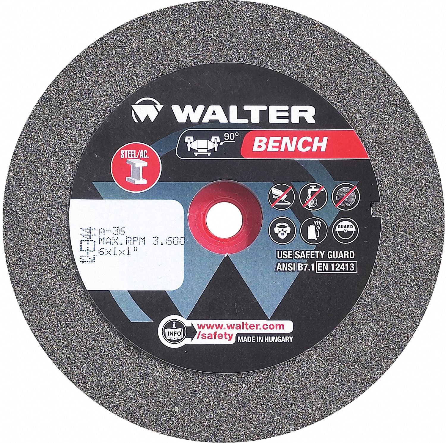 ABRASIVE GRINDING WHEEL, TYPE 1, 6 IN X 1 IN X 1 IN, GR36, COARSE