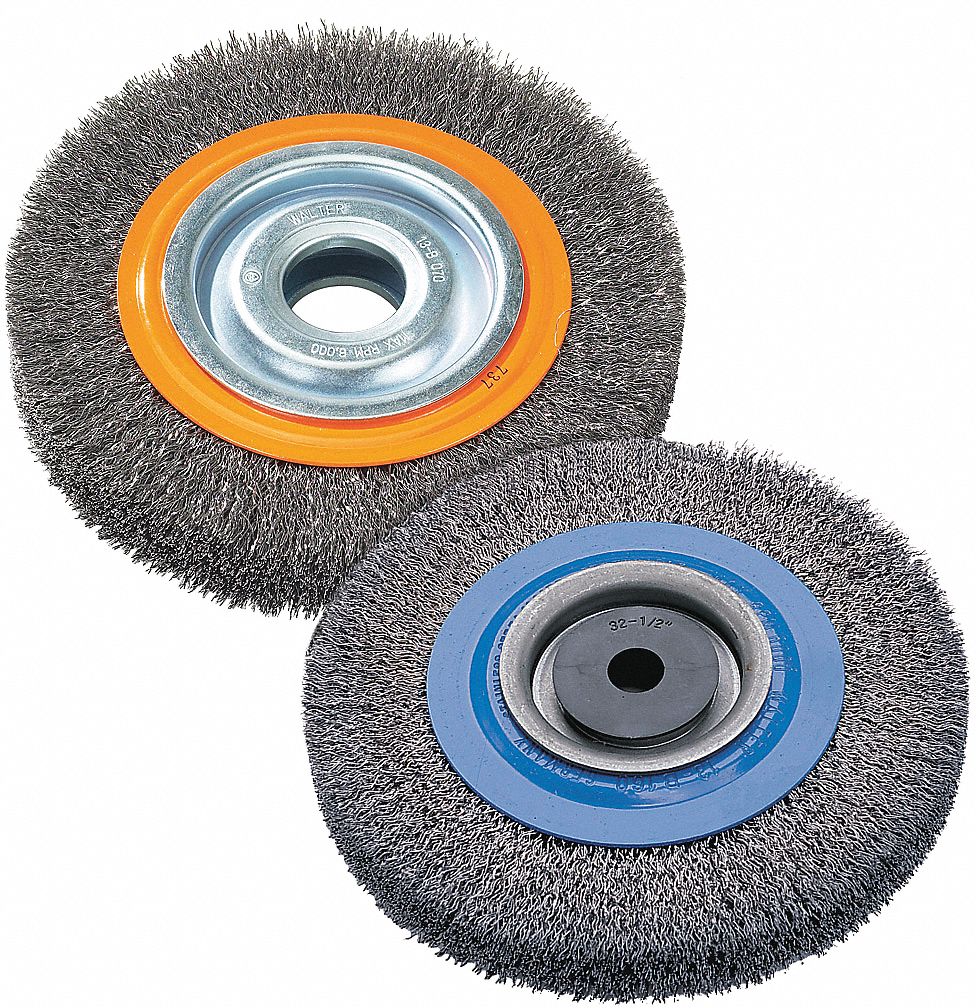 Brosse métallique à fils noués Stay Sharp de EAB, 2 1/2 po dia x 5/8-11 mm,  tige filetée, pour meuleuse d'angle