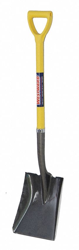 SQUARE POINT SHOVEL, STEEL BLADE, 14 GAUGE, D-GRIP HANDLE TYPE, FIBREGLASS HANDLE