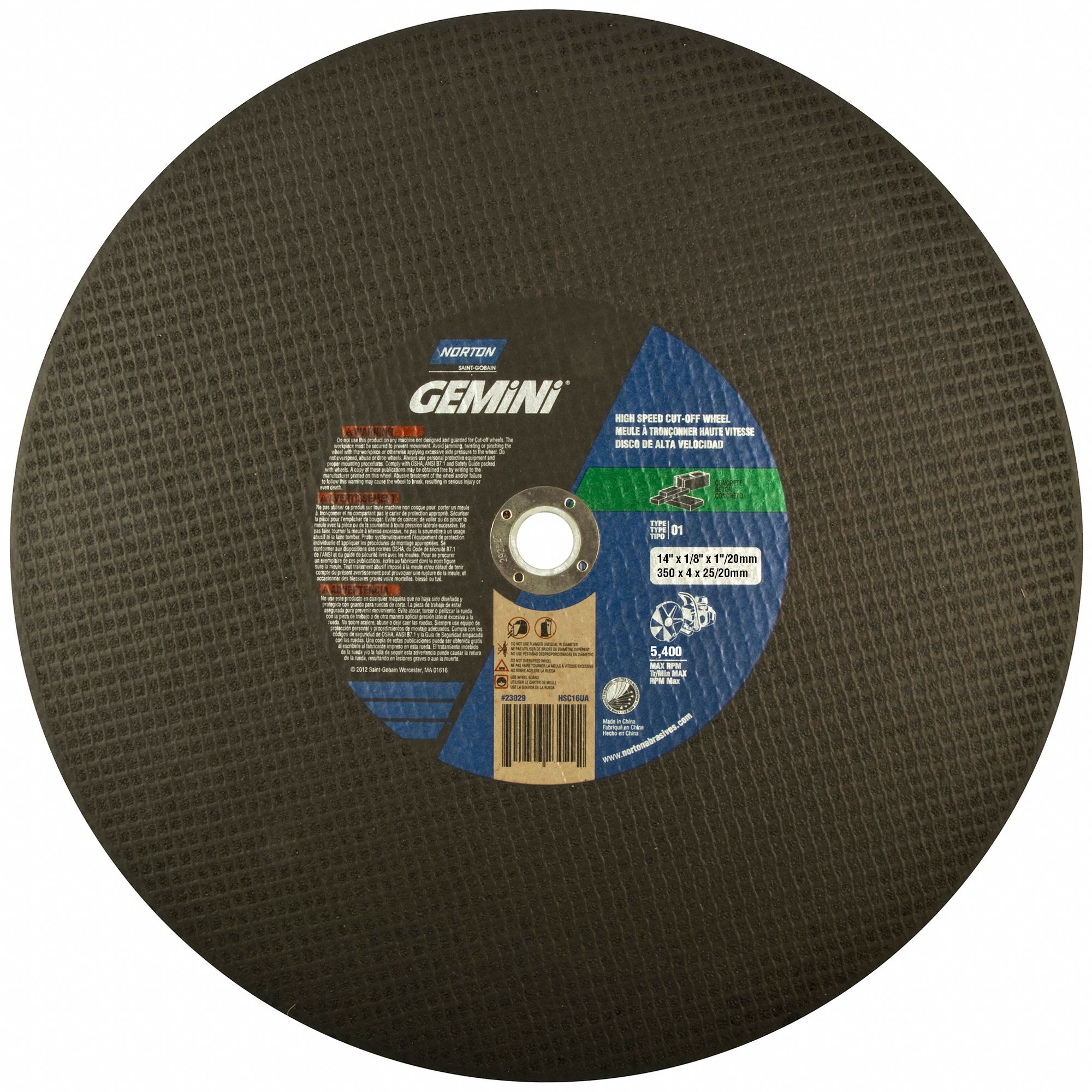 NORTON 66252837842 CutOffWheel,1"Connect.,Gemini Concrete 12V889