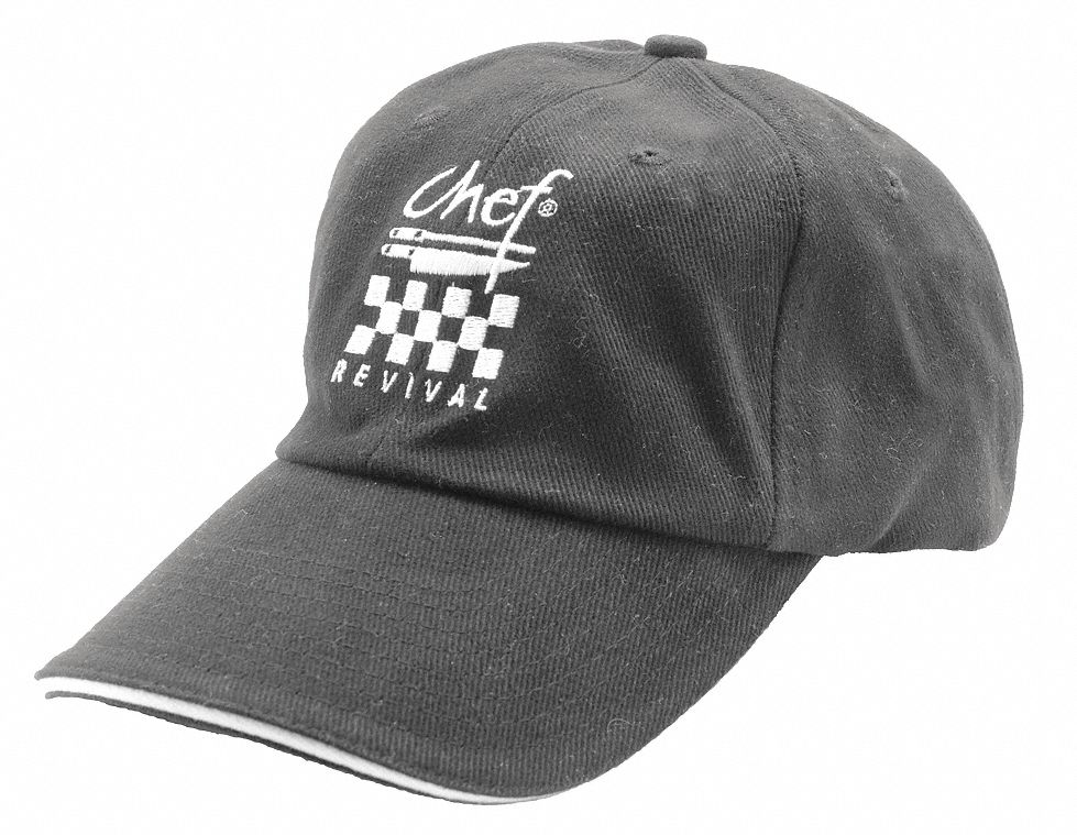 12V955 - Chef Baseball Cap Black Hat/White Logo