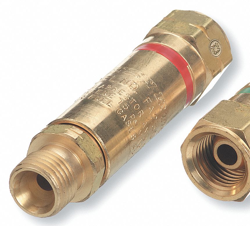 FLASHBACK ARRESTOR FOR FUEL, COLOUR-CODED, REGULATOR ADAPTOR, CAP 40 SCFH W 5 PSIG DROP