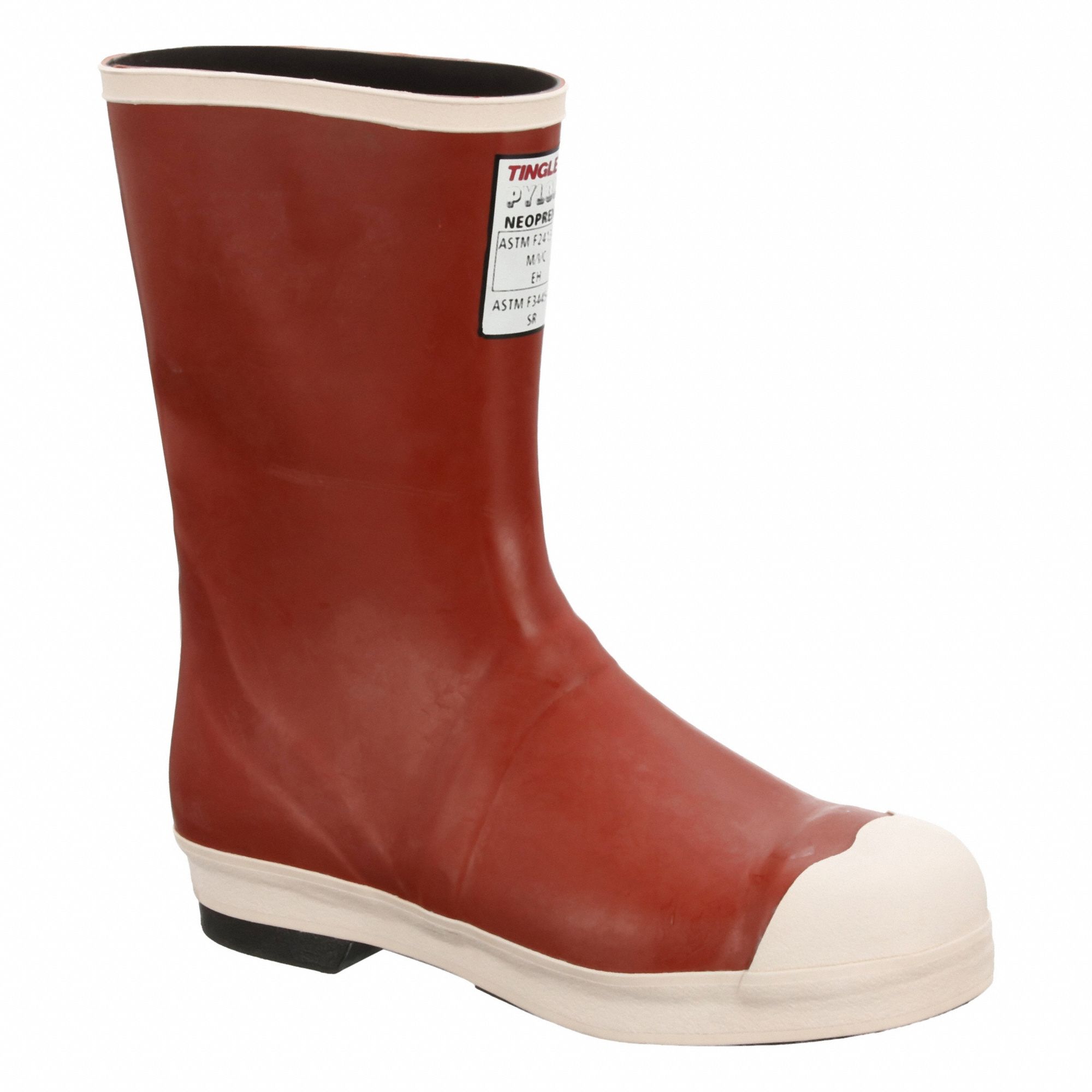 Rubber Boot: 10 Size, Mid-Calf Footwear, Steel, Brick Red, Rubber, Neoprene