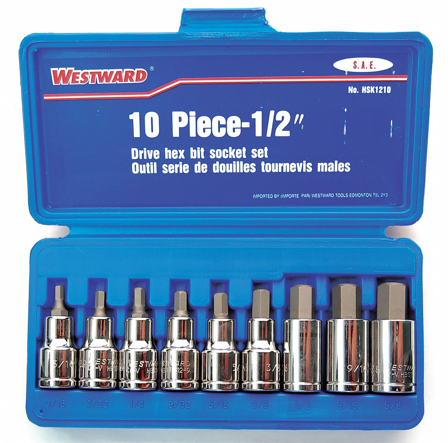 WESTWARD BIT HEX SOCKET SET 1/2 DRV. 10 PCE - 28209 - WSWHSK1210