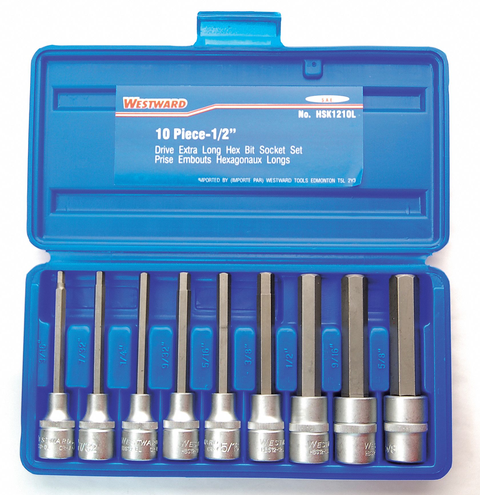 WESTWARD BIT HEX SOCKET SET 1/2IN DR 10 P - Socket Bit Sets