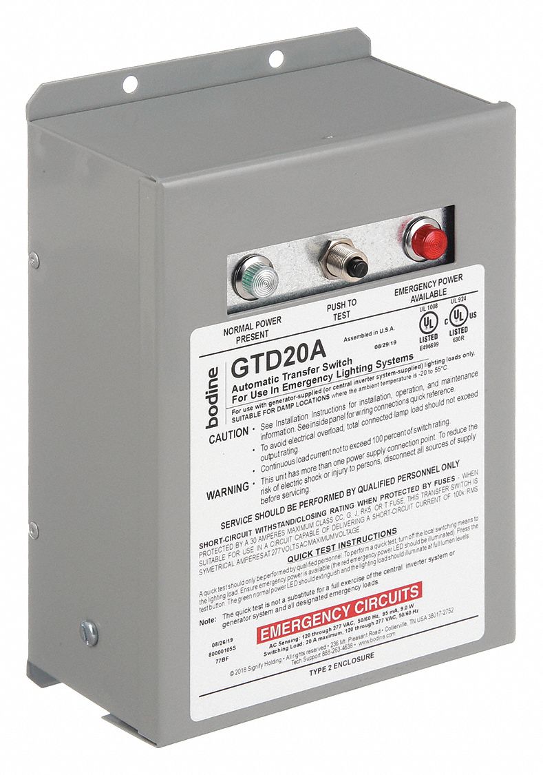 Generator Transfer Device: Fluorescent/Incandescent/LED, 120 to 277V AC, 45 mA Input Current