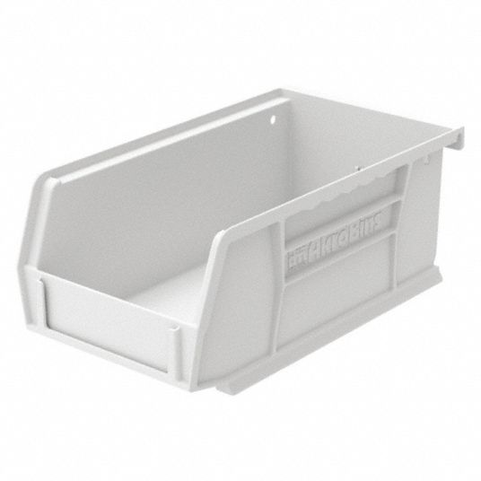 Hang and Stack Bin, White, 7 3/8 in Outside Length, 4 1/8 in Outside Width,  3 in Outside Height - Grainger