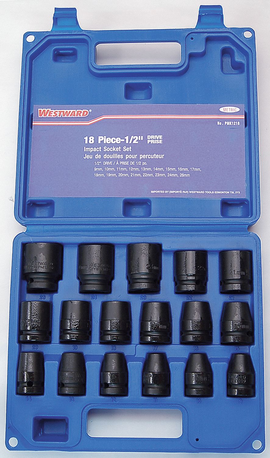 WESTWARD SOCKET SET IMPACT 1/2IN DR 18 PC - 28174
