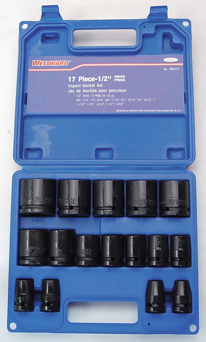 WESTWARD SOCKET SET IMPACT 1/2IN DR 17 PC Impact Socket Sets
