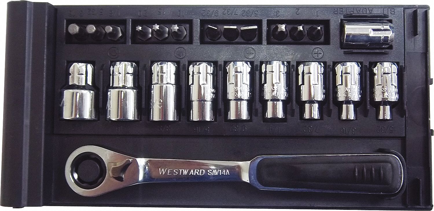 L294 Westward 23 Piece 1 4 Drive Pass Thru Ratchet Tool Set Sae Vk1423 Socket Wrenches Tools Workshop Equipment