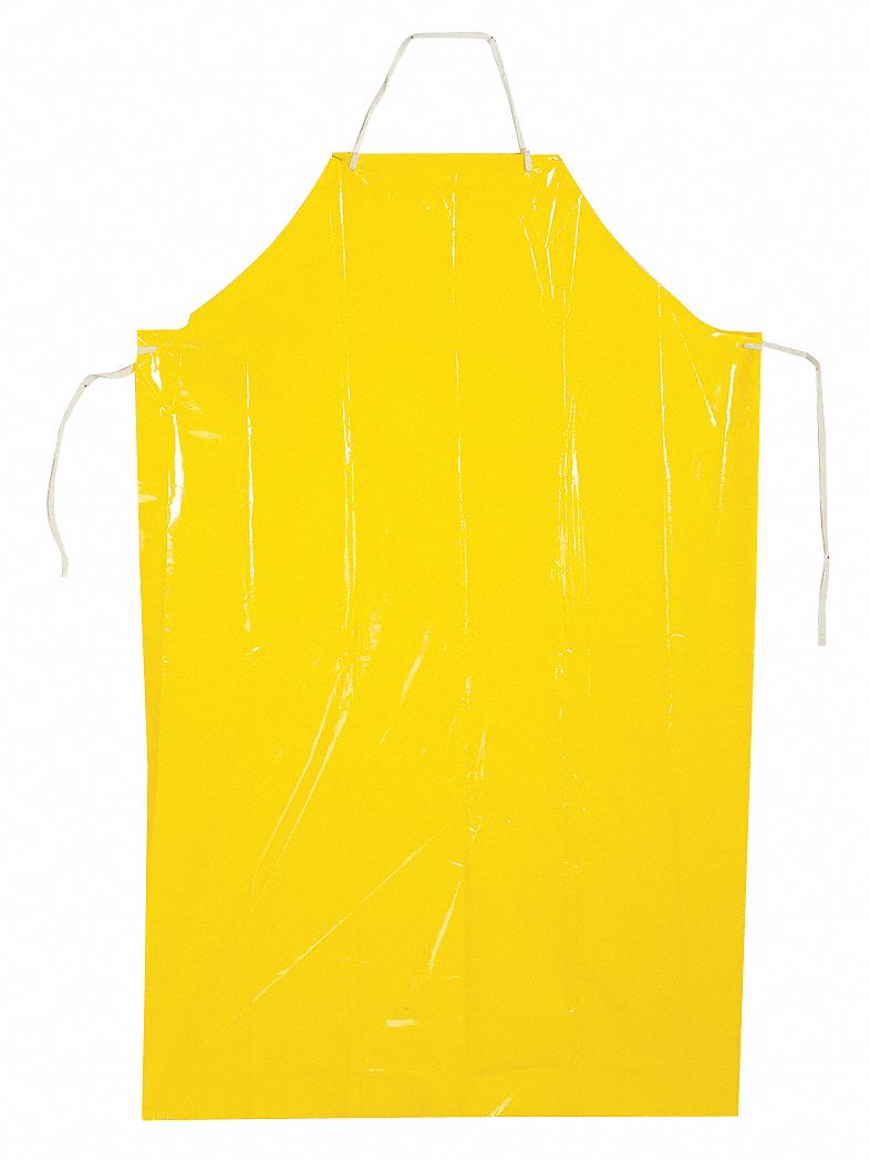 Bib Apron: Polyolefin, 4 mil Thick, Knee, Tie, Tie, Yellow, Universal, 100 PK