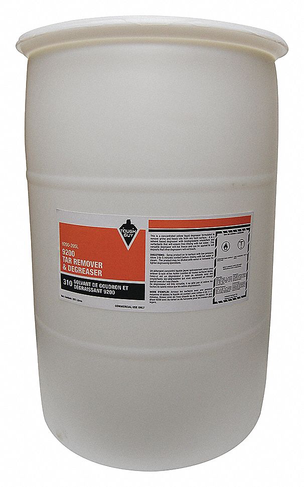 TAR REMOVER/DEGREASER, CONCENTRATED, LIQUID, BIODEGRADABLE, FLASH POINT 38 ° C, CLEAR, 205 L