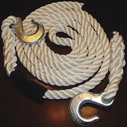 CANADA CORDAGE TOW ROPE W/HOOKS 3/4IN X 20FT WHT - Towing Chains