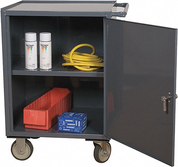 WORKBENCH CABINET, MOBILE, LOAD CAP 1200 LBS, 16 GA, GREY, 30 X 30 7/32 IN, 5 IN DIA, POLYURETHANE