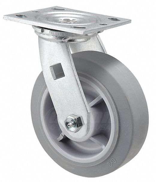 SWIVEL CASTER, 700 LB CAPACITY, PLAIN BEARING, GREY, 8 IN WHEEL, TPR/ZINC
