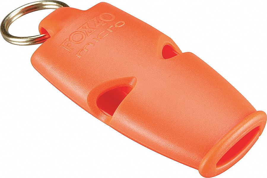 WHISTLE, BREAKWAY LANYARD, MICRO SAFETY, ORANGE, 110 DB, HIGH IMPACT POLYMER