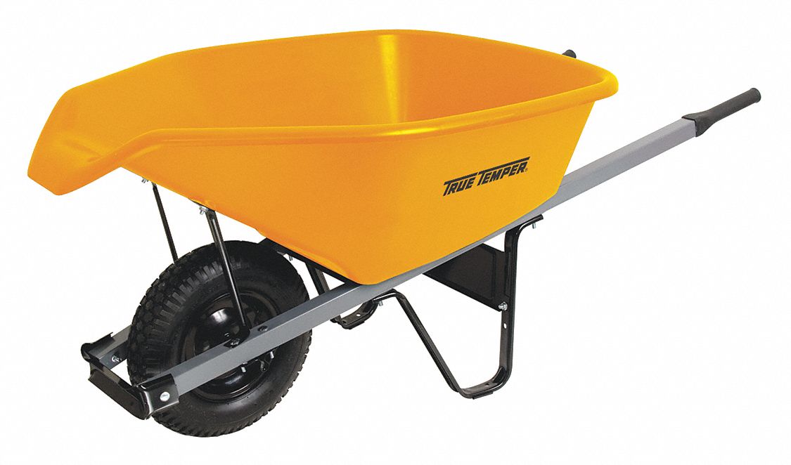 HEAVY DUTY WHEELBARROW,6 CU FT,16 IN DEPTH,WHEEL 4 X 16 IN,HANDLE 60 IN,STEEL/POLY/PNEUMATIC 2-PLY