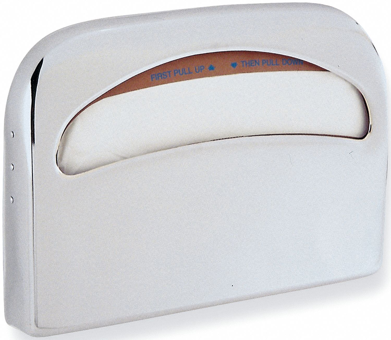 TOILET SEAT COVER DISPENSER, ½ FOLD, 250 COVERS, SILVER, STEEL, 16 ½ X 11½ X 1 7/8 IN