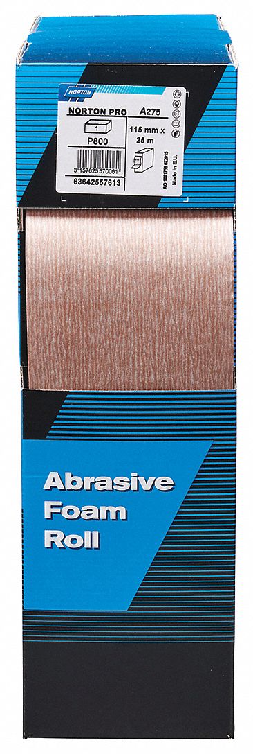 Sanding Foam Pad Roll: 4 1/2 in W x 82 ft L, Aluminum Oxide, P800 Grit, Foam, A275OP Rotolo